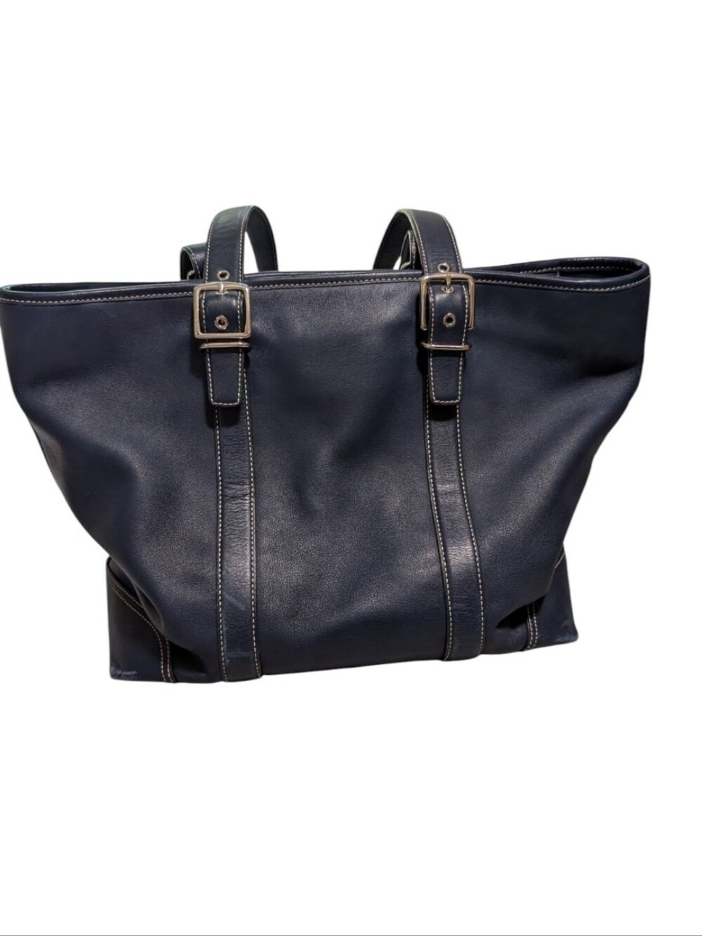 Coach Vintage Hamptons Large navy Leather Tote Shoulder Bag Purse 6491 Carryall - Picture 2 of 13